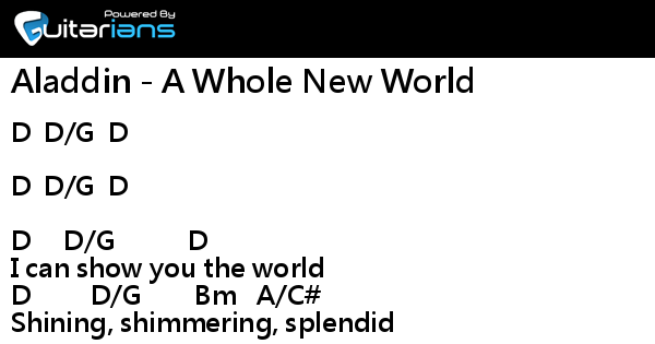 Misc Cartoons - Aladdin - A Whole New World 結他譜Chord譜吉他譜| 曲: Alan Menken 詞:  Tim Rice | Guitarians.Com