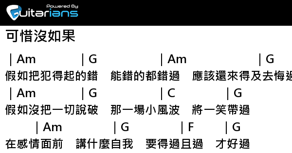 林俊傑 可惜沒如果結他譜chord譜吉他譜 曲 林俊傑詞 林夕 Guitarians Com