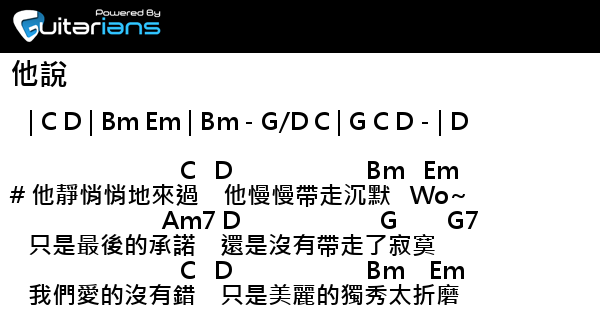 林俊傑 他說結他譜chord譜吉他譜 曲 林俊傑詞 孫燕姿 Guitarians Com