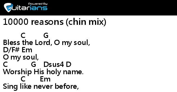 harryllh - 10000 reasons (chin mix) 結他譜 Chord譜 吉他譜 | Guitarians.com