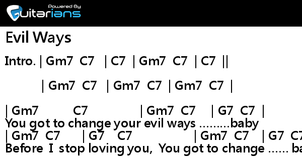 Santana - Evil Ways 結他譜 Chord譜 吉他譜 | Guitarians.com