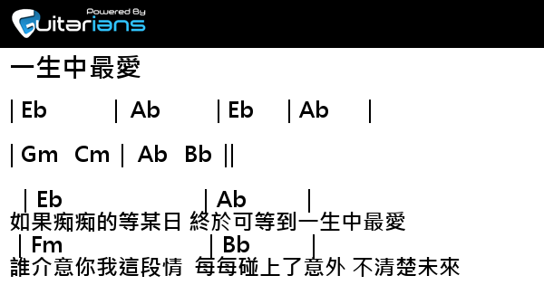 譚詠麟- 一生中最愛結他譜Chord譜吉他譜| Guitarians.com 譚詠麟- 一生中最愛結他譜Chord譜吉他譜| Guitarians.Com