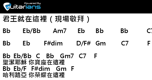 讚美之泉 君王就在這裡 現場敬拜 結他譜chord譜吉他譜 曲 曾祥怡詞 曾祥怡 Guitarians Com