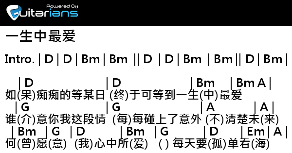 譚詠麟- 一生中最爱結他譜Chord譜吉他譜| Guitarians.Com