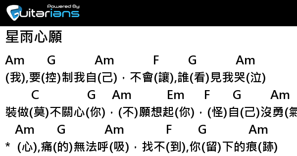 張柏芝 星雨心願結他譜chord譜吉他譜詞 4 Guitarians Com 張柏芝 星雨心願結他譜chord譜吉他譜詞 4 Guitarians Com