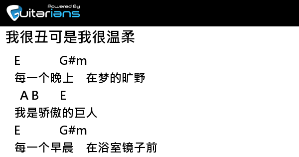 赵传 我很丑可是我很温柔結他譜chord譜吉他譜 Guitarians Com