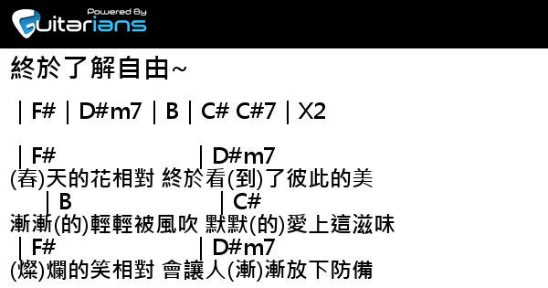 周興哲 終於了解自由 結他譜chord譜吉他譜 Guitarians Com