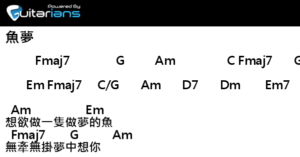 郭忠佑- 魚夢結他譜Chord譜吉他譜 曲: 林東松詞: 林東松 Guitarians.com