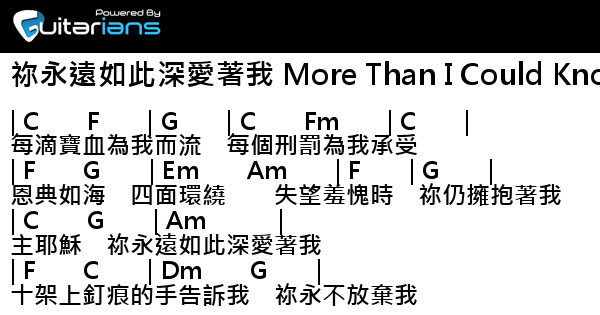 游智婷sandy Yu 鄭懋柔tiffany M Cheng 祢永遠如此深愛著我more Than I Could Know 結他譜chord譜吉他譜 曲 曾祥怡grace Tseng 詞 曾祥怡