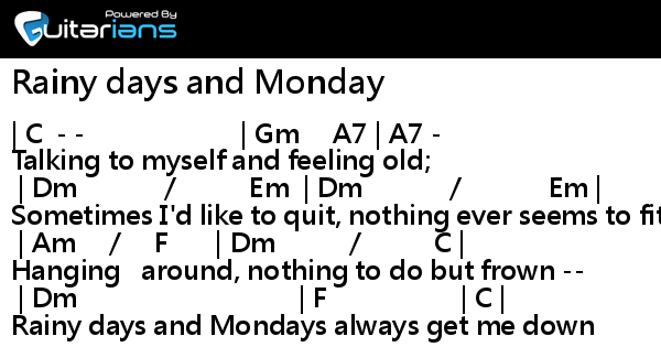 Rainy Days And Mondays Sheet Music | Carpenters | Guitar Chords/Lyrics